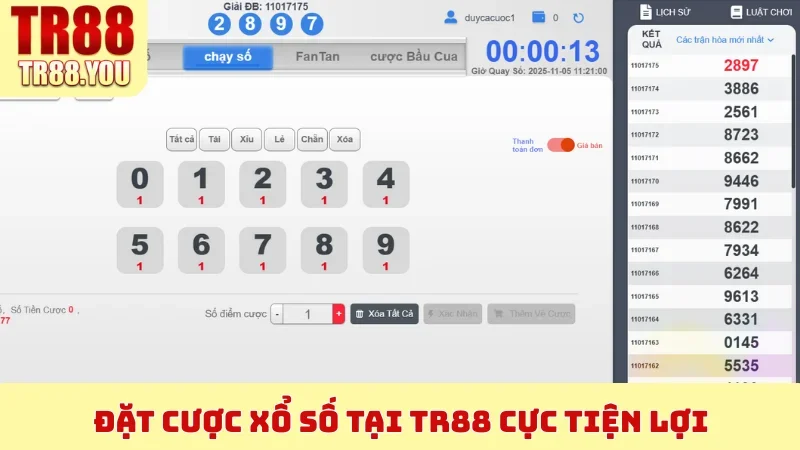 Đặt cược xổ số tại TR88 cực tiện lợi